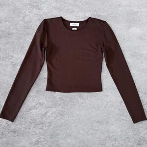 Aritzia Babaton Contour Crew Long Sleeve T-Shirt Brown Cropped Slim Fit Small